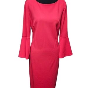 Calvin Klein Women's Pink Bell Sleeve Boat Neck Career Wear Sheath Dress Size 14
